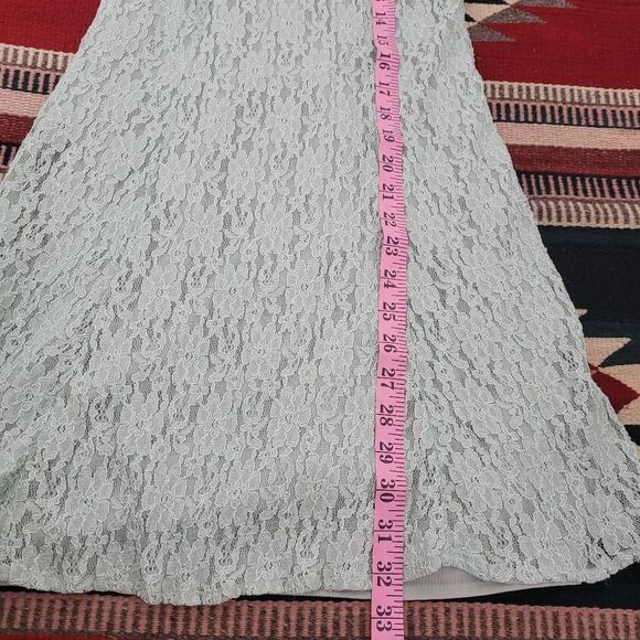 Vintage 90s Jazz Kids Girls Dress Size 10? Mint Green Lace Overlay Slip Button - Picture 5 of 5